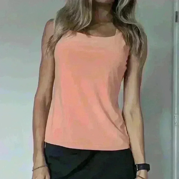 Laura Petites, Tank  top, pink, orange, square neck, size small - Picture 1 of 7